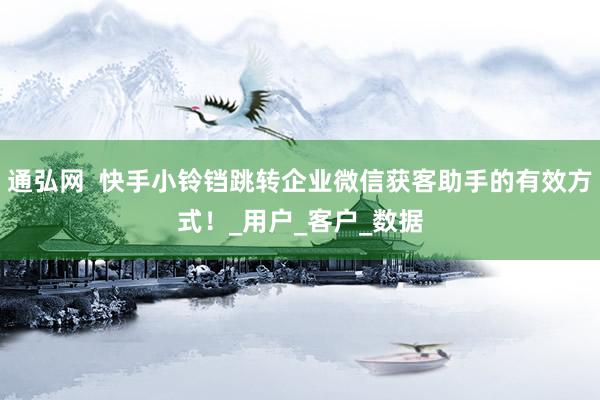 通弘网  快手小铃铛跳转企业微信获客助手的有效方式！_用户_客户_数据