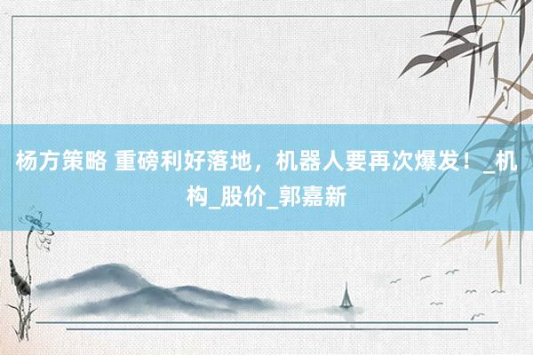 杨方策略 重磅利好落地，机器人要再次爆发！_机构_股价_郭嘉新
